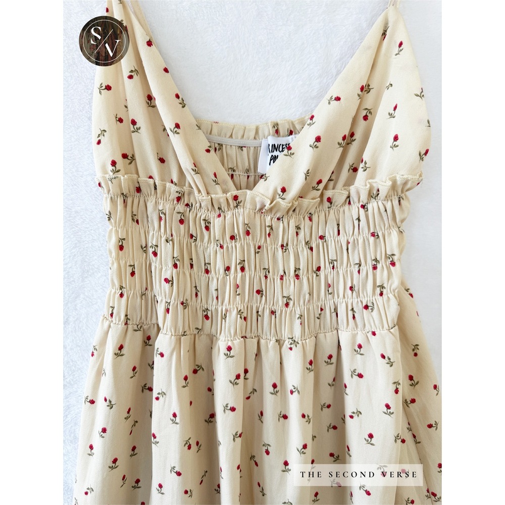 Princess Polly Floral Mini Dress Women Cottagecore Coquette Smocked Cream Size 4 - Picture 4 of 10